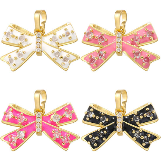 Изображение 1 ШТ Латунь одежда Подвески Мороженое 18K позолоченный Разноцветный С Эмалью Прозрачный Страз 20мм x 17мм