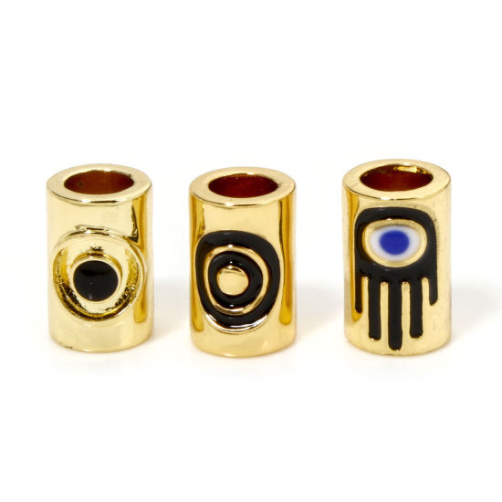 Immagine di 1 Pz Ecologico Ottone Religione Perline per la Creazione di Gioielli con Fai-da-te 18K Vero Oro Placcato Multicolore Cilindrico Malocchio Smalto