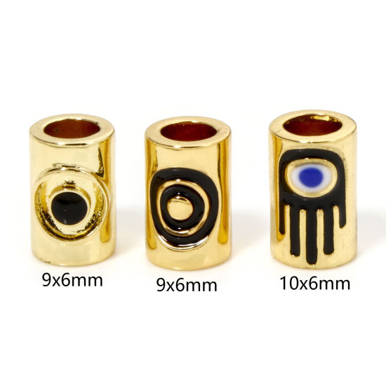 Immagine di 1 Pz Ecologico Ottone Religione Perline per la Creazione di Gioielli con Fai-da-te 18K Vero Oro Placcato Multicolore Cilindrico Malocchio Smalto