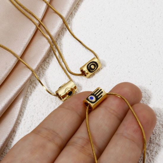 Immagine di 1 Pz Ecologico Ottone Religione Perline per la Creazione di Gioielli con Fai-da-te 18K Vero Oro Placcato Multicolore Cilindrico Malocchio Smalto