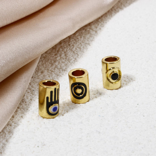 Immagine di 1 Pz Ecologico Ottone Religione Perline per la Creazione di Gioielli con Fai-da-te 18K Vero Oro Placcato Multicolore Cilindrico Malocchio Smalto