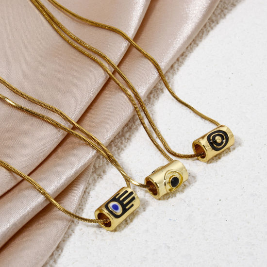 Immagine di 1 Pz Ecologico Ottone Religione Perline per la Creazione di Gioielli con Fai-da-te 18K Vero Oro Placcato Multicolore Cilindrico Malocchio Smalto