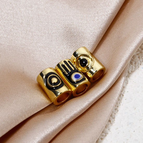 Immagine di 1 Pz Ecologico Ottone Religione Perline per la Creazione di Gioielli con Fai-da-te 18K Vero Oro Placcato Multicolore Cilindrico Malocchio Smalto
