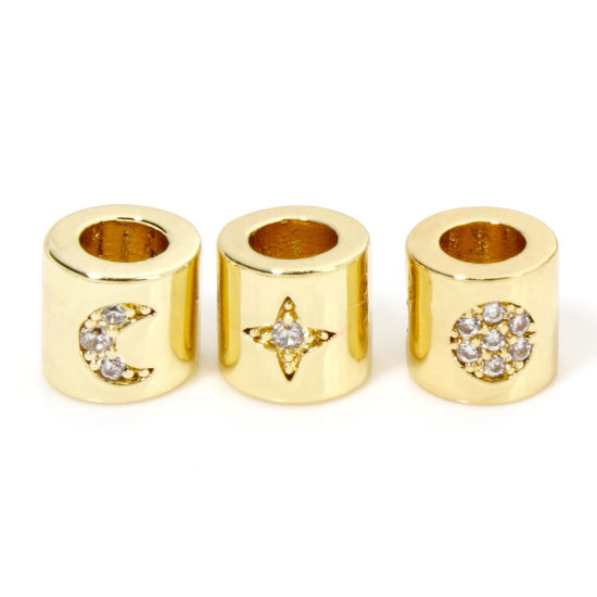 Bild von 1 Stück Umweltfreundlich Messing Galaxis Perlen zur DIY-Schmuckherstellung 18K Echtgold plattiert Zylinder Sonne & Mond Transparent Strass