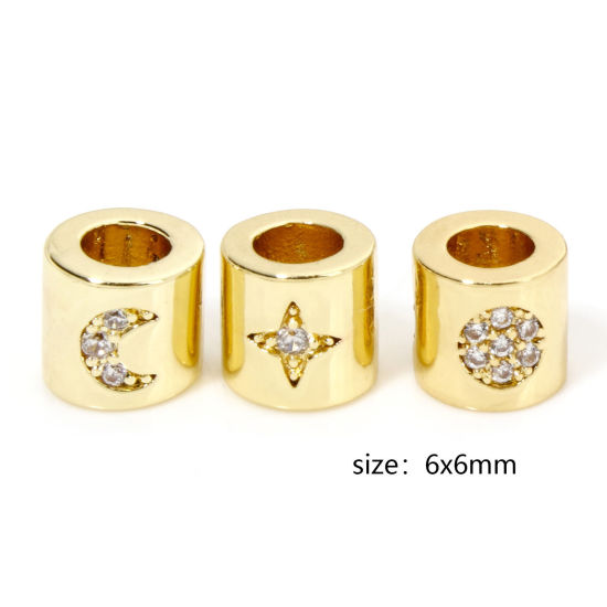 Bild von 1 Stück Umweltfreundlich Messing Galaxis Perlen zur DIY-Schmuckherstellung 18K Echtgold plattiert Zylinder Sonne & Mond Transparent Strass