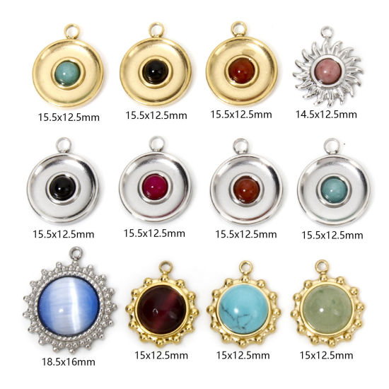 Immagine di 1 Pz Placcatura Sottovuoto Ecologica 304 Acciaio Inossidabile & Pietra Retrò Ciondoli Sole Multicolore Multicolore