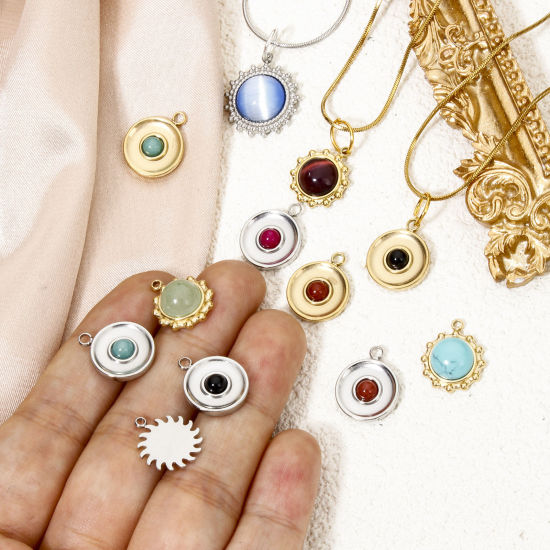 Immagine di 1 Pz Placcatura Sottovuoto Ecologica 304 Acciaio Inossidabile & Pietra Retrò Ciondoli Sole Multicolore Multicolore