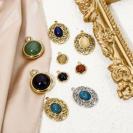 Image de 1 Pièce Breloques en 304 Acier Inoxydable & Pierre Placage Sous Vide Écologique Élégant hémisphérique Doré Multicolore Amas Stellaire