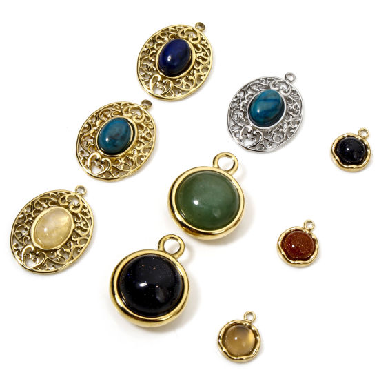 Image de 1 Pièce Breloques en 304 Acier Inoxydable & Pierre Placage Sous Vide Écologique Élégant hémisphérique Doré Multicolore Amas Stellaire