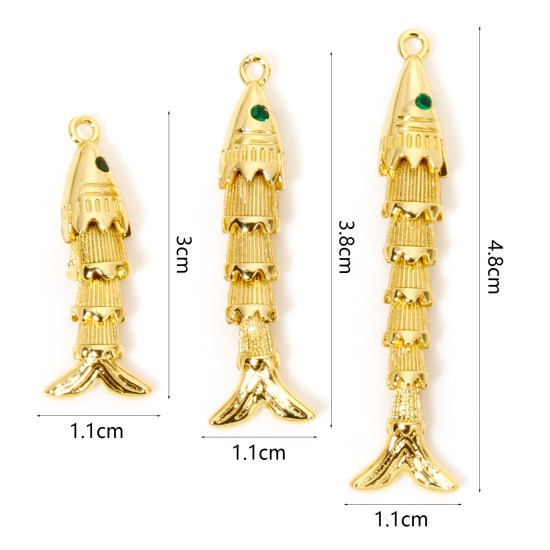 Picture of Brass Ocean Jewelry Pendants Real Gold Plated Fish Animal Movable Green Cubic Zirconia