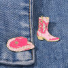 Imagen de 1 Unidad Vaquero del Oeste Pin Broches Bota Corazón Chapado en Oro Rosado Esmalte