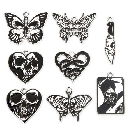Zinc Based Alloy Halloween Charms Silver Tone Black Enamel