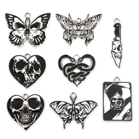 Picture of Zinc Based Alloy Halloween Charms Silver Tone Black Enamel