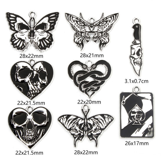 Picture of Zinc Based Alloy Halloween Charms Silver Tone Black Enamel