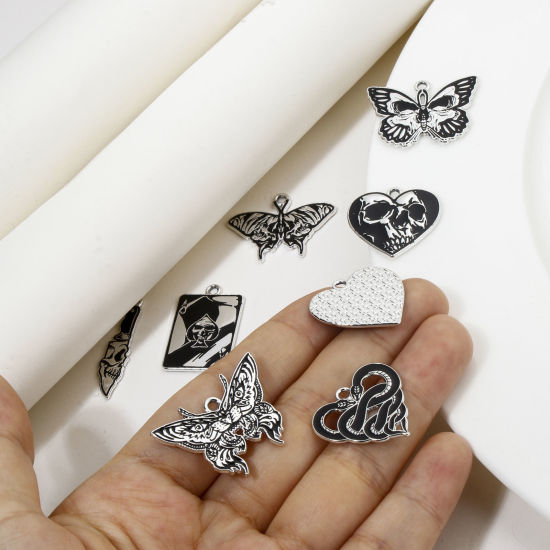 Picture of Zinc Based Alloy Halloween Charms Silver Tone Black Enamel