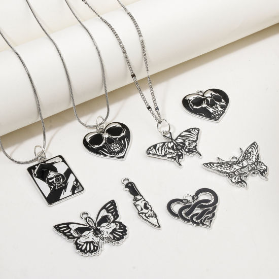 Picture of Zinc Based Alloy Halloween Charms Silver Tone Black Enamel