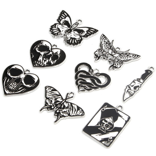 Picture of Zinc Based Alloy Halloween Charms Silver Tone Black Enamel