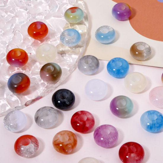 20 個 アクリル ヨーロピアン風 ラージホールチャームビーズ 大穴ビーズ ランダムミックスカラー 算盤 14mm x 8mm、 穴：約 4.8mm、 の画像