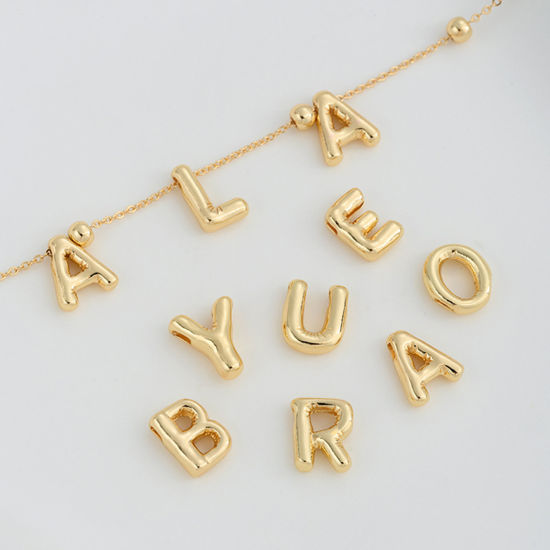 Immagine di 1 Pz Ecologico Ottone Ciondoli Lettera Maiuscola 14K Vero Oro Placcato