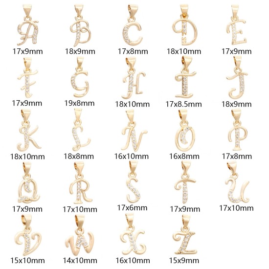 Image de 1 Pièce Pendentif Breloque en Laiton Respectueux de la Nature Alphabet Majuscule Lettre Initiale Plaqué Or Véritable 14K Micro Pave à Zircone Cubique Clair