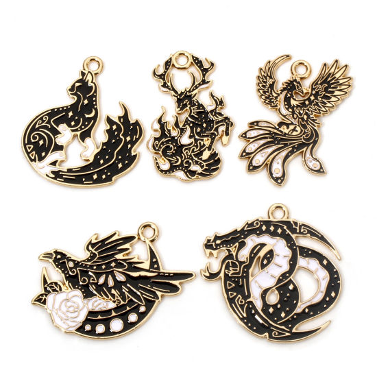 Picture of Zinc Based Alloy Fairy Tale Collection Charms Gold Plated Black & White Enamel