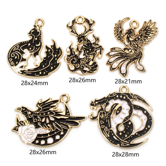 Picture of Zinc Based Alloy Fairy Tale Collection Charms Gold Plated Black & White Enamel