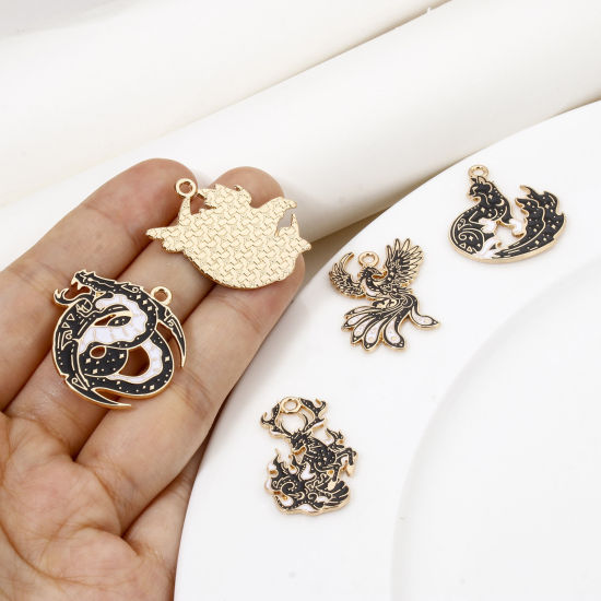 Picture of Zinc Based Alloy Fairy Tale Collection Charms Gold Plated Black & White Enamel