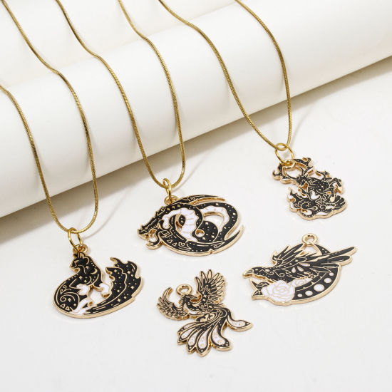 Picture of Zinc Based Alloy Fairy Tale Collection Charms Gold Plated Black & White Enamel