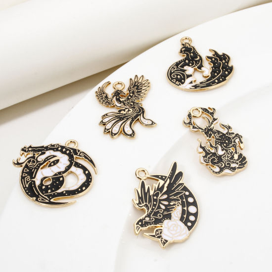 Picture of Zinc Based Alloy Fairy Tale Collection Charms Gold Plated Black & White Enamel