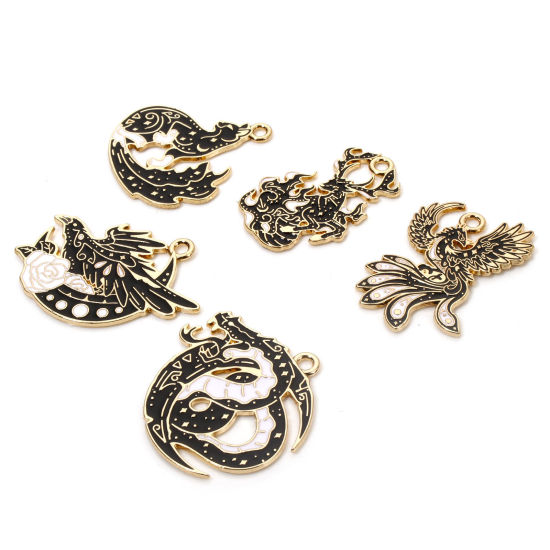 Picture of Zinc Based Alloy Fairy Tale Collection Charms Gold Plated Black & White Enamel