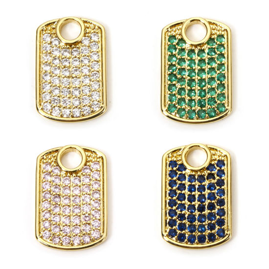 Picture of Eco-friendly Brass Geometric Charms 18K Real Gold Plated Rectangle Micro Pave 18mm x 12mm