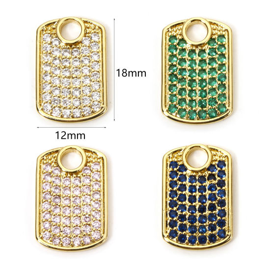 Picture of Eco-friendly Brass Geometric Charms 18K Real Gold Plated Rectangle Micro Pave 18mm x 12mm