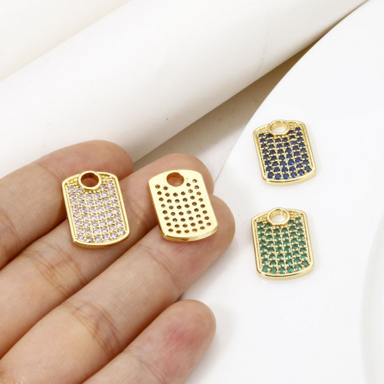 Picture of Eco-friendly Brass Geometric Charms 18K Real Gold Plated Rectangle Micro Pave 18mm x 12mm