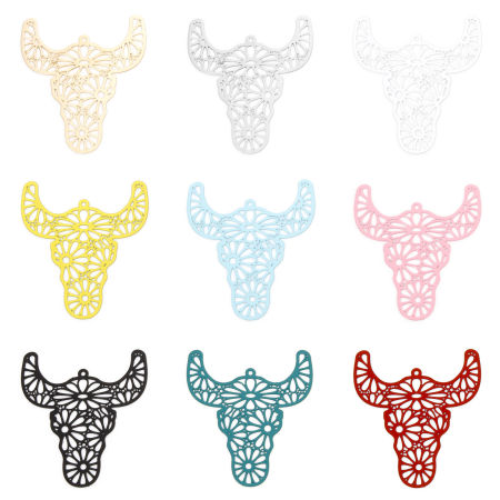 Imagen de 10 Unidades Hierro Filigrana Estampación Colgantes Multicolor Cabeza de Toro/Cabeza de Vaca Hueco 4cm x 3.6cm