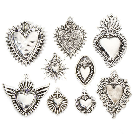 Immagine di 20 Pz Lega di Zinco Religione Ciondoli Argento Antico Ex Voto Cuore