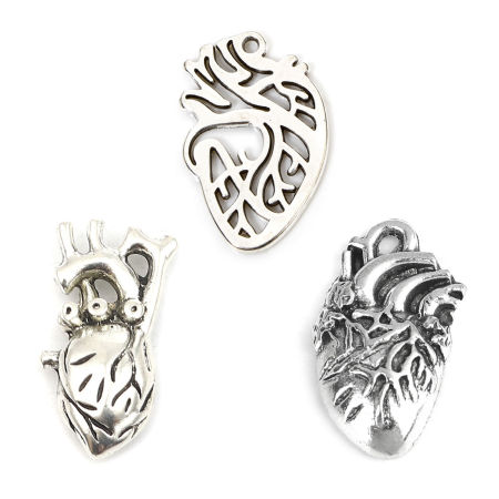 Zinc Based Alloy Anatomy Jewerly Charms Antique Silver Color Anatomical Human Heart Hollow