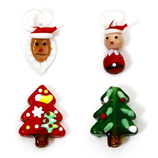 Picture of Lampwork Glass Beads For DIY Jewelry Making Christmas Tree Multicolor Christmas Snowman 3D