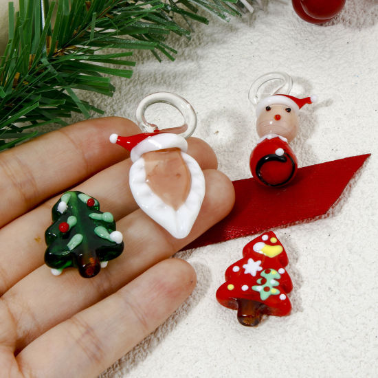 Picture of Lampwork Glass Beads For DIY Jewelry Making Christmas Tree Multicolor Christmas Snowman 3D