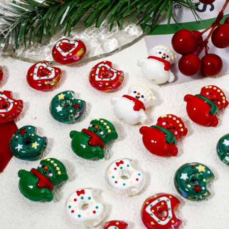 5 Pcs Perles pour DIY Fabrication de Bijoux en Acrylique Couleur Mélangée Au Hasard Bonhomme de Neige de Noël Émail