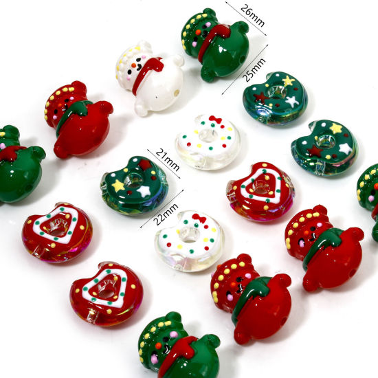 Image de 5 Pcs Perles pour DIY Fabrication de Bijoux en Acrylique Couleur Mélangée Au Hasard Bonhomme de Neige de Noël Émail