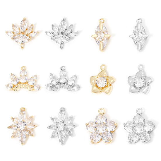 Image de 1 Pièce Breloques en Laiton Respectueux de la Nature Fleur Plaqué Or Véritable à Strass Transparent