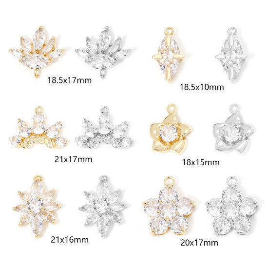 Image de 1 Pièce Breloques en Laiton Respectueux de la Nature Fleur Plaqué Or Véritable à Strass Transparent