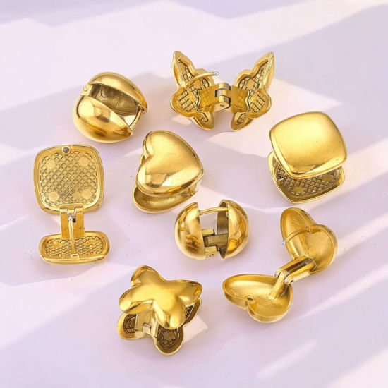 Picture of Vacuum Plating 304 Stainless Steel Ear Clips Earrings 18K Gold Plated Geometric