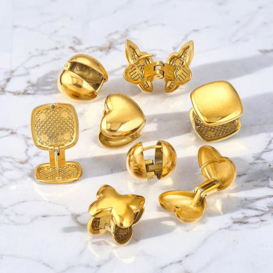 Picture of Vacuum Plating 304 Stainless Steel Ear Clips Earrings 18K Gold Plated Geometric