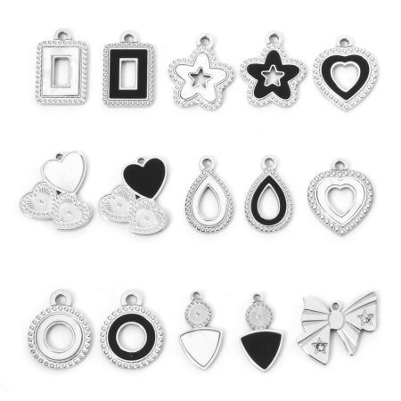 304 Stainless Steel & Natural Shell Charms Silver Tone Geometric