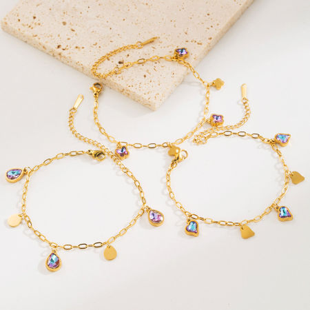 1 Unidad Enchapado al Vacío Dulce & Lindo Estilo Ins Chapado en Oro de 18K 304 Acero Inoxidable y Diamantes de Imitación Cable Cadena Cruz Corazón Gota Pulseras de Dijes Para Mujeres Fiesta