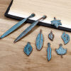 Image de 50 Pcs Breloques Patine en Alliage de Zinc Cuivre Rouge Antique Bleu Feuille Plumes