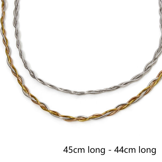 Picture of Vacuum Plating 304 Stainless Steel Weave Braided Snake Chain Necklace For DIY Jewelry Making Multicolor 45cm(17.7") long, Chain Size: 4mm