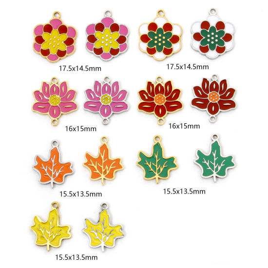 Picture of Eco-friendly 304 Stainless Steel Pastoral Style Charms Multicolor Maple Leaf Flower Enamel