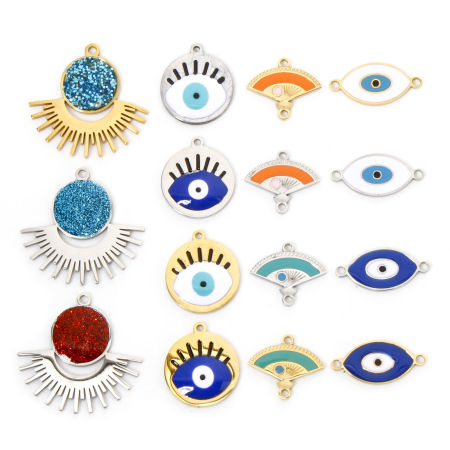 Eco-friendly 304 Stainless Steel Religious Charms Multicolor Marquise Evil Eye Enamel